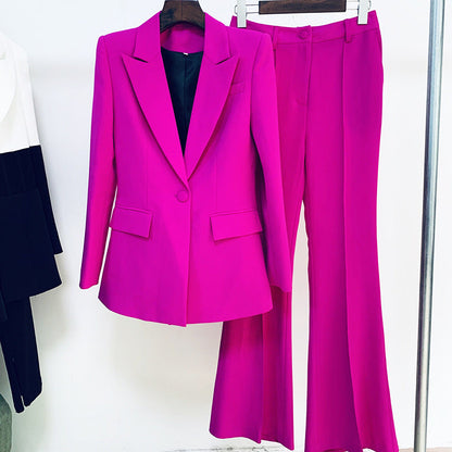 One-Button Blazer and Flare Pants Set