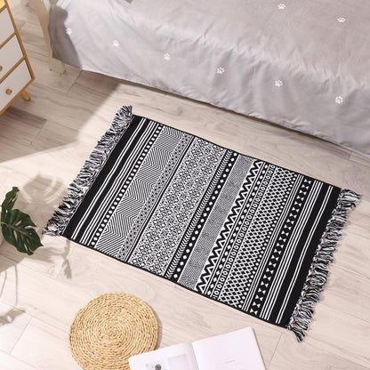 Nordic Style Cotton Tassel Woven Floor Mats Bedroom Bedside Mats Simple Modern Carpets