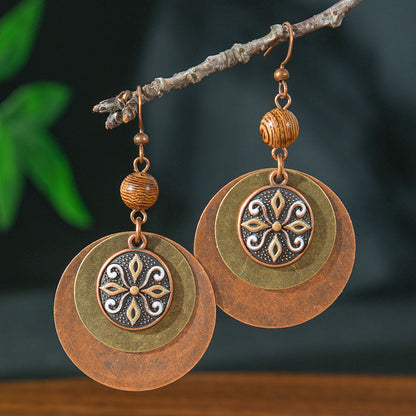Trendy Bohemian Double Layer Round Disc Earrings