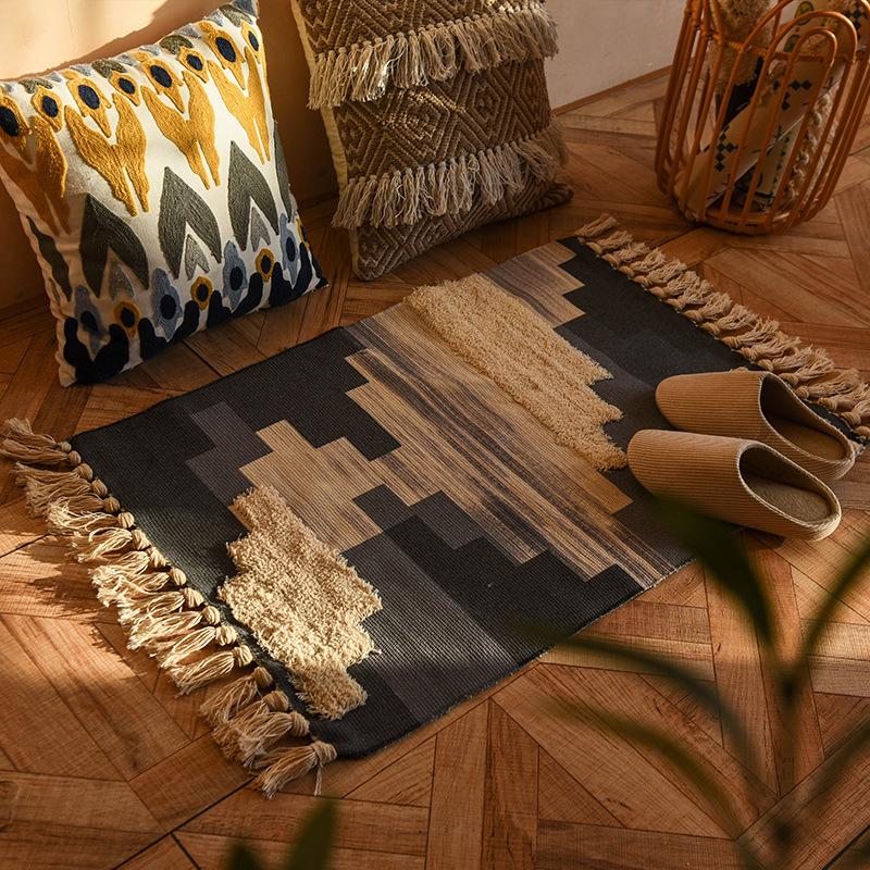 Nordic Style Cotton Tassel Woven Floor Mats Bedroom Bedside Mats Simple Modern Carpets