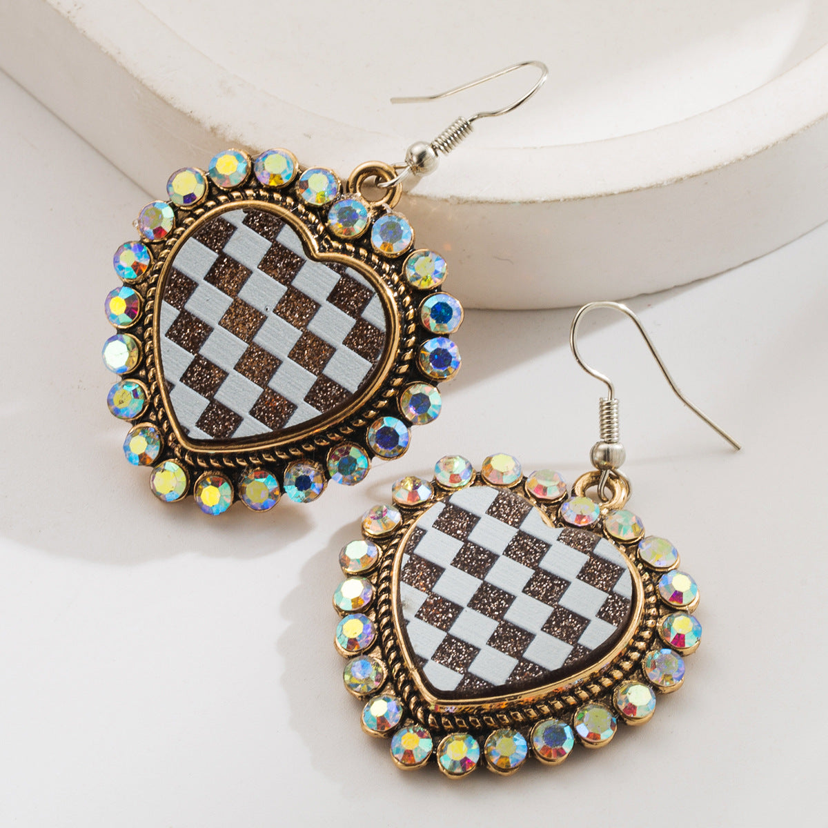 Trendy Heart-Shaped Earrings with Rhinestone Detail
