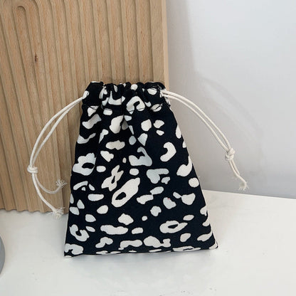 Mini Drawstring Corduroy Canvas Bag Portable Floral Storage Pouch