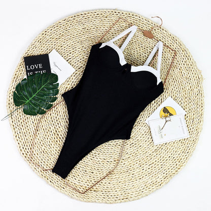 Color Block Sexy U-Neck One Piece Swimwear