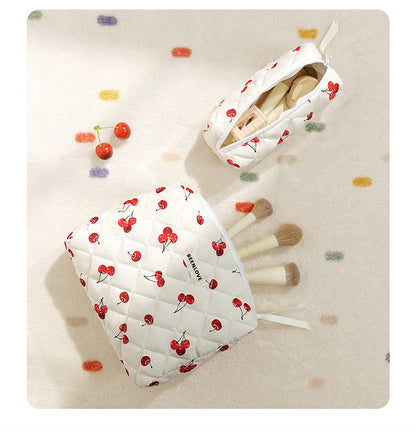 Cute Heart Print Cotton Quilted Cosmetic Bag