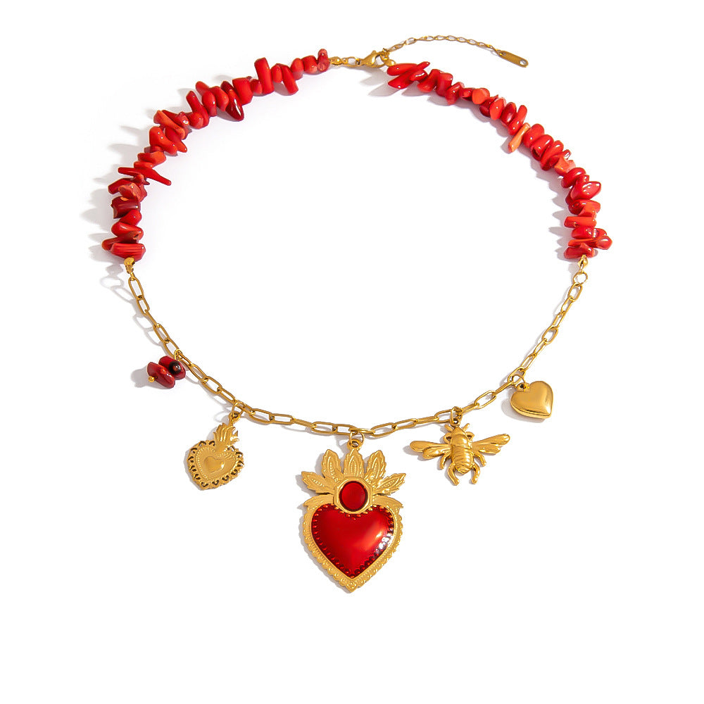 DIY Coral Branch Heart Pendant Stainless Steel Necklace