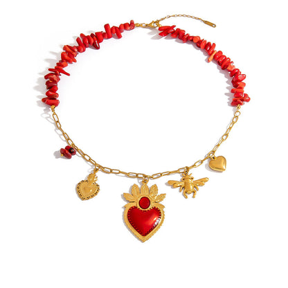 DIY Coral Branch Heart Pendant Stainless Steel Necklace