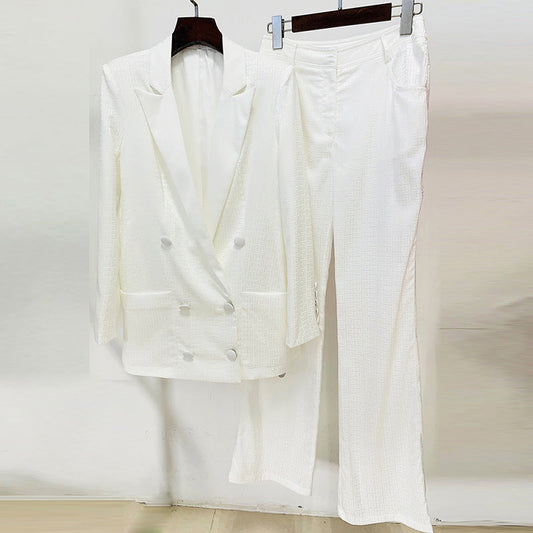 Acetate Satin Double-Breasted Suit Pants Set