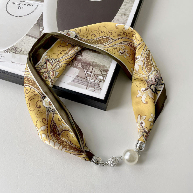 Pearl Rhinestone Polka Dot Satin Scarf