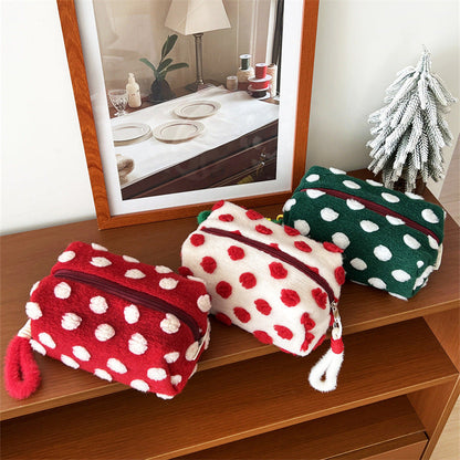 Plush Polka Dots Portable Cosmetic Bag