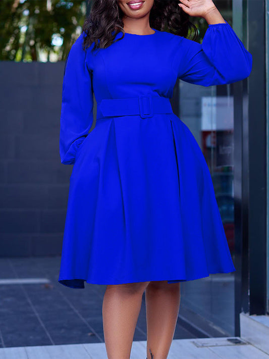 Elegant A-Line Dress With Belt For Women