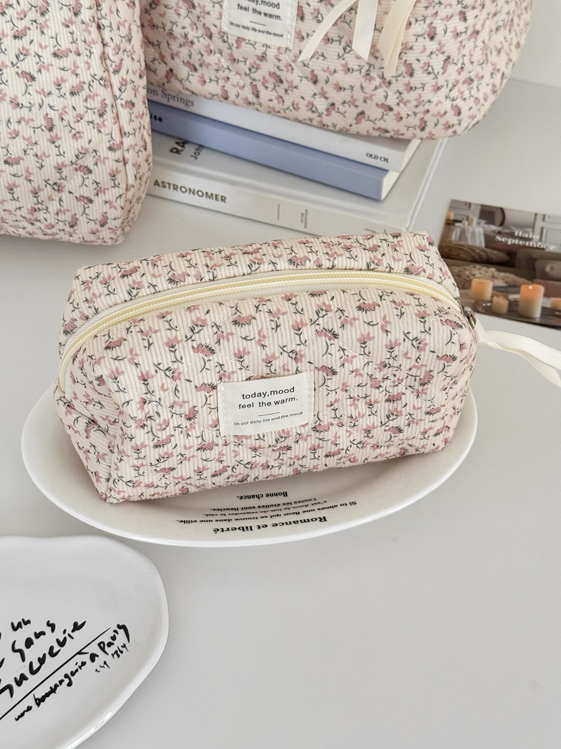 Floral Corduroy Makeup Bag Versatile Travel Organizer
