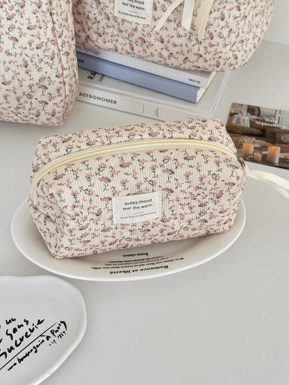 Floral Corduroy Makeup Bag Versatile Travel Organizer