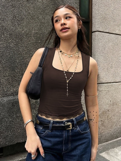 Sexy Slim Fit Lace-Insert Crop Top