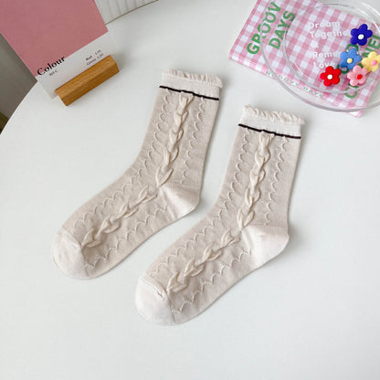 Rufia - Pink Floral Women’s Mid-Calf Socks