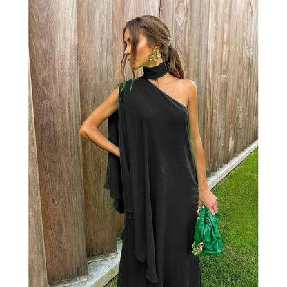 Stylish Neck Slanted Shoulder Set Casual Loose Vacation Two-Piece Set For Women