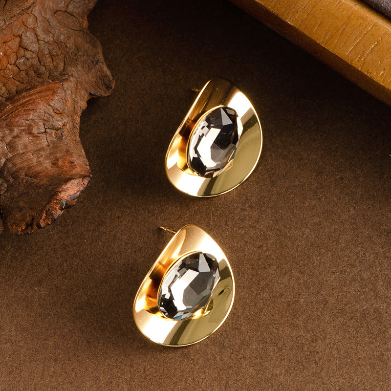 Geometric Zirconia Stud Earrings For Women Stylish Silver Pin