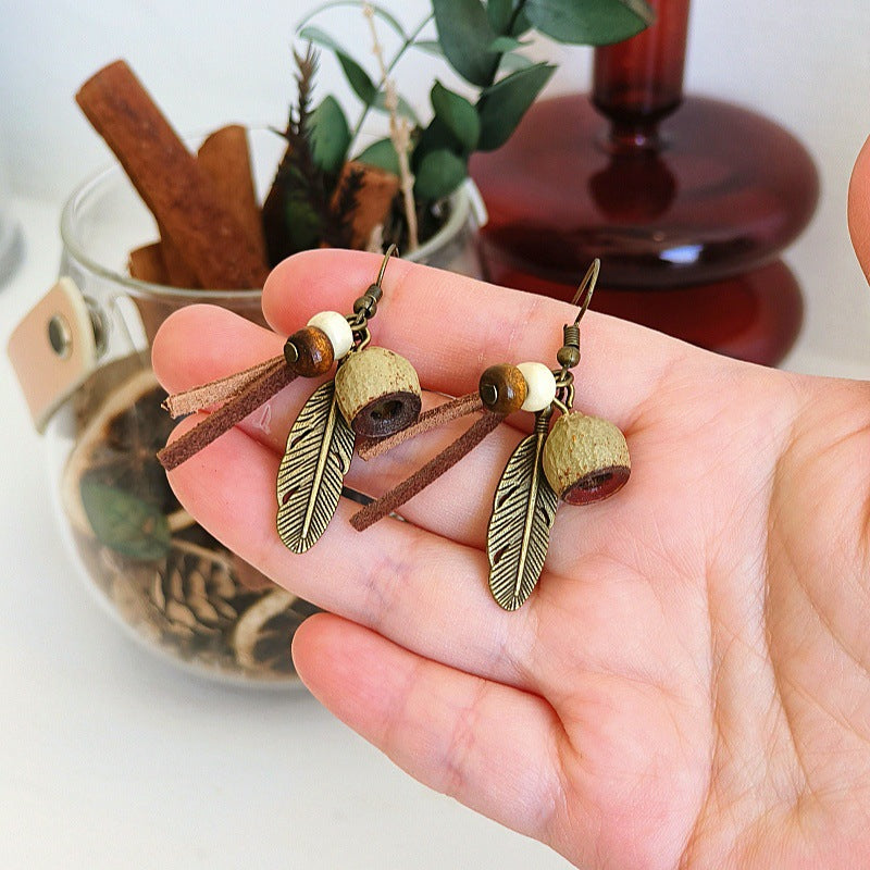 Bohemian Feather Tassel Earrings Vintage Tribal Style