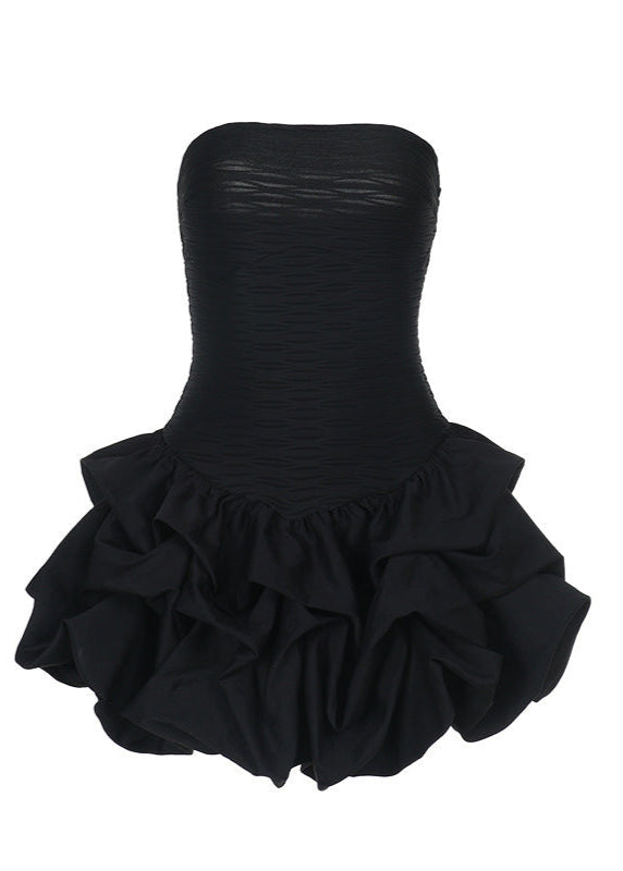 Strapless Ruched Bubble Mini Dress Black White