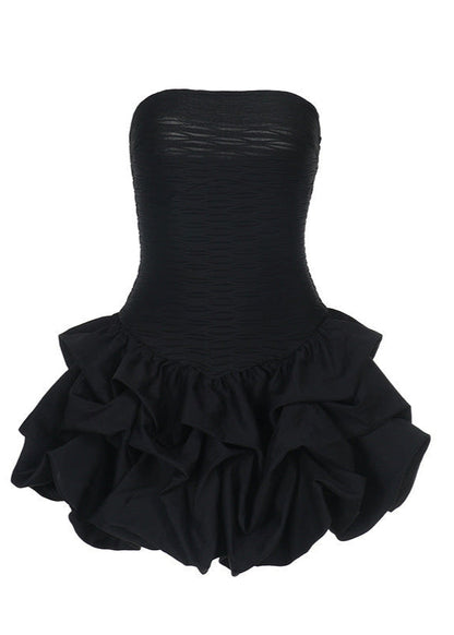 Strapless Ruched Bubble Mini Dress Black White