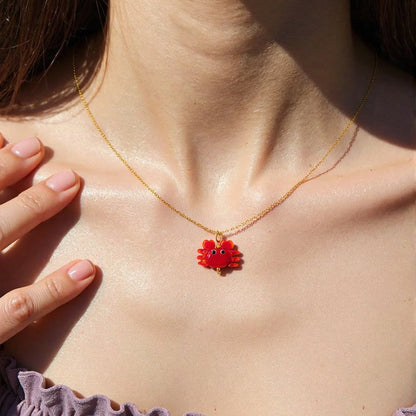Ocean Series Crab Glass Pendant Necklace 18K Gold Plated