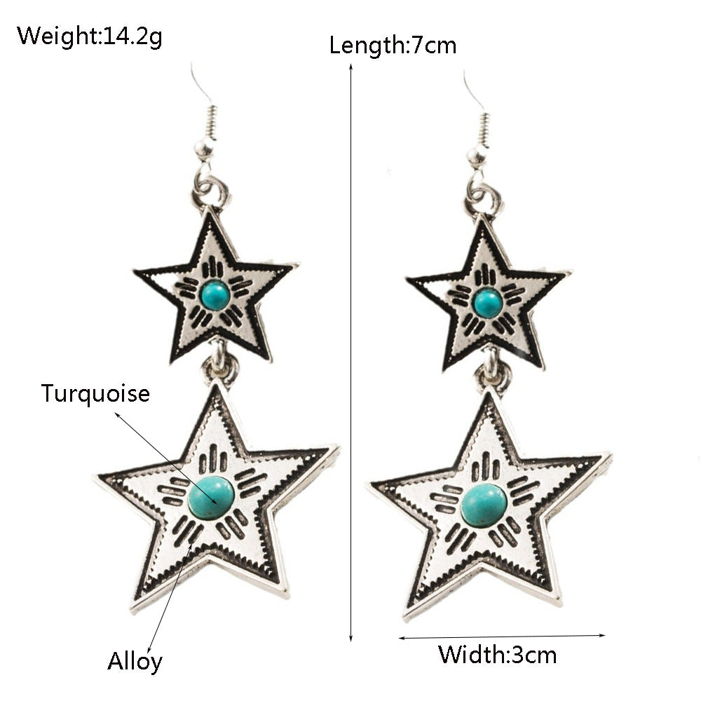Turquoise Geometric Bohemian Alloy Earrings for Women