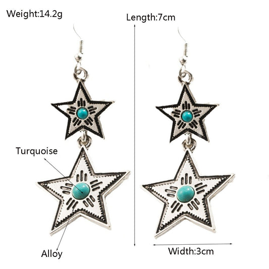 Turquoise Geometric Bohemian Alloy Earrings for Women