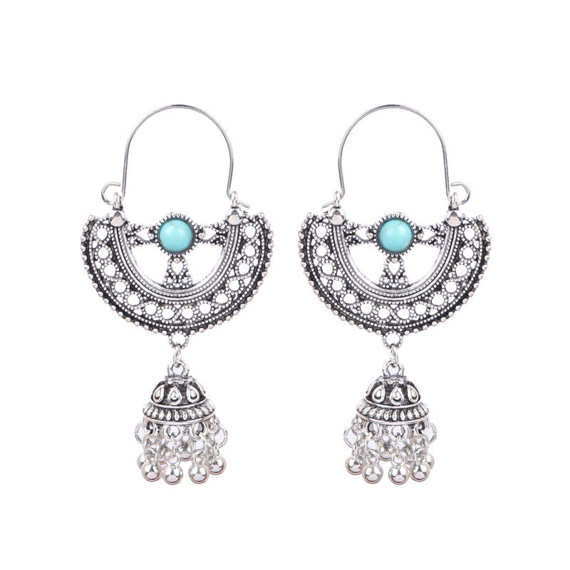Bohemian Geometric Alloy Earrings with Bell Detail