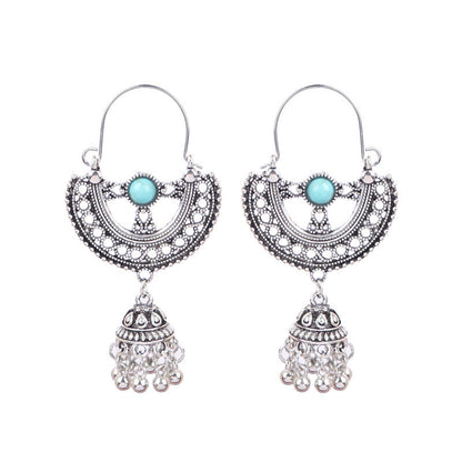 Bohemian Geometric Alloy Earrings with Bell Detail