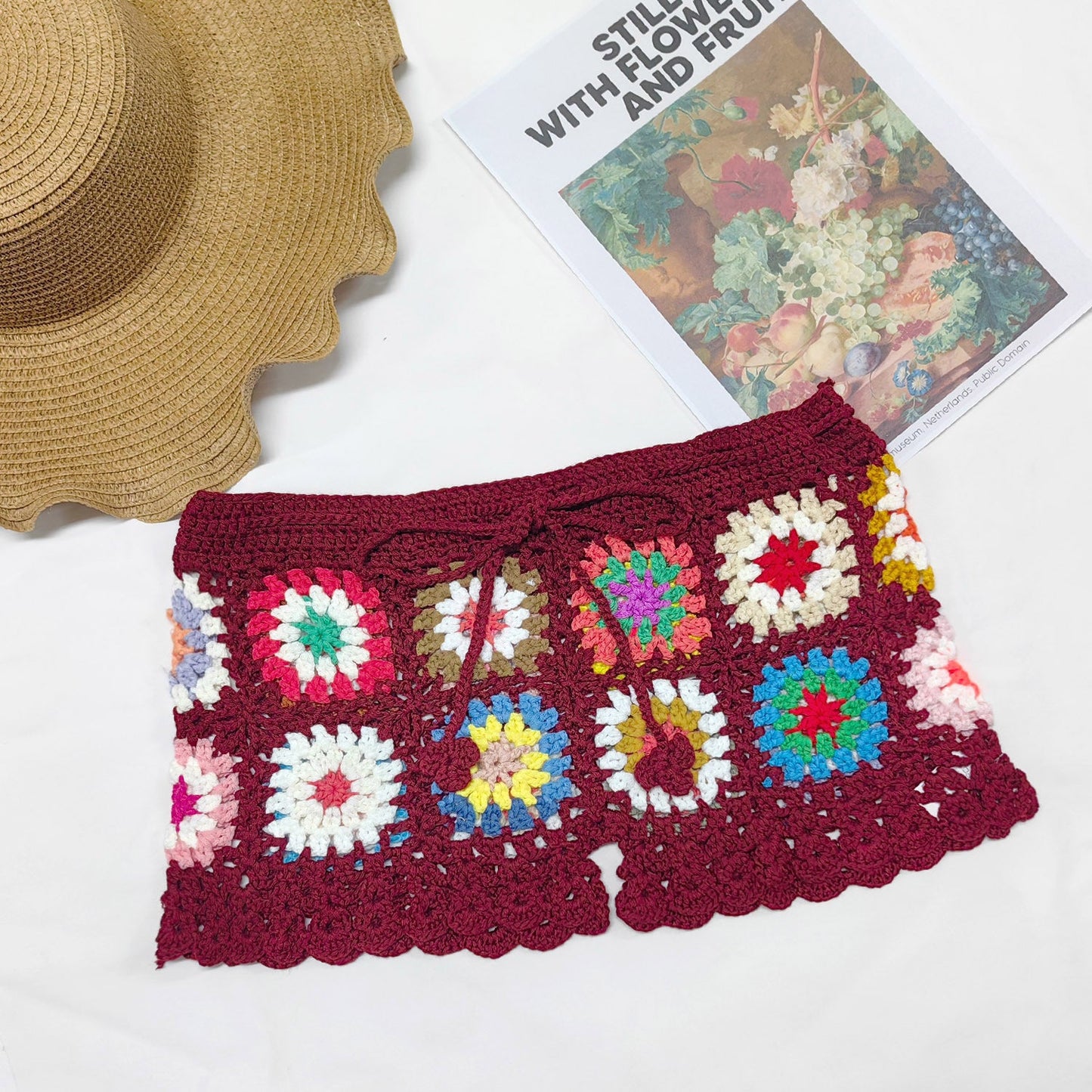 Random Color Crochet Patchwork High-Waisted Hot Pants