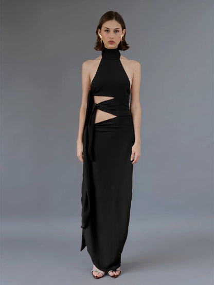 Backless Halter Long Maxi Dress with Cutout Design