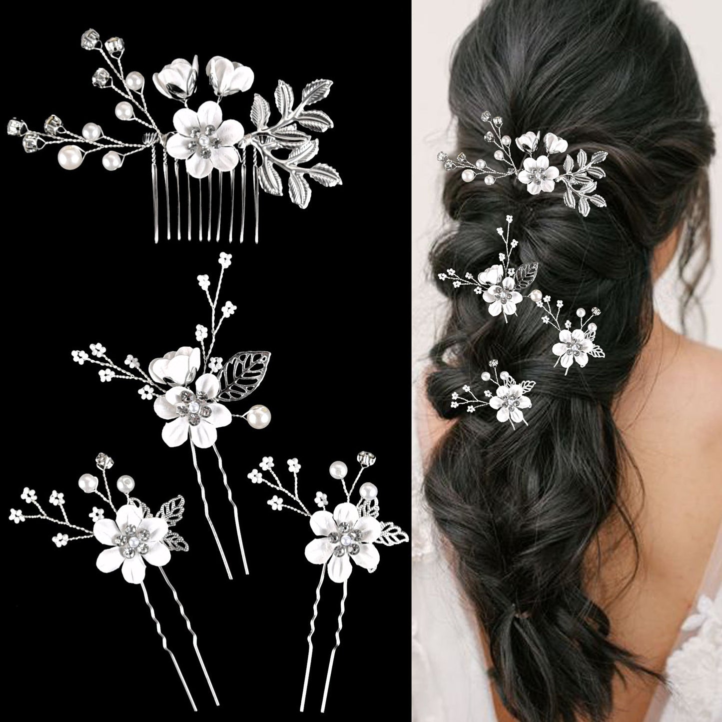 Colorful Floral Bride Wedding Hair Accessories Set