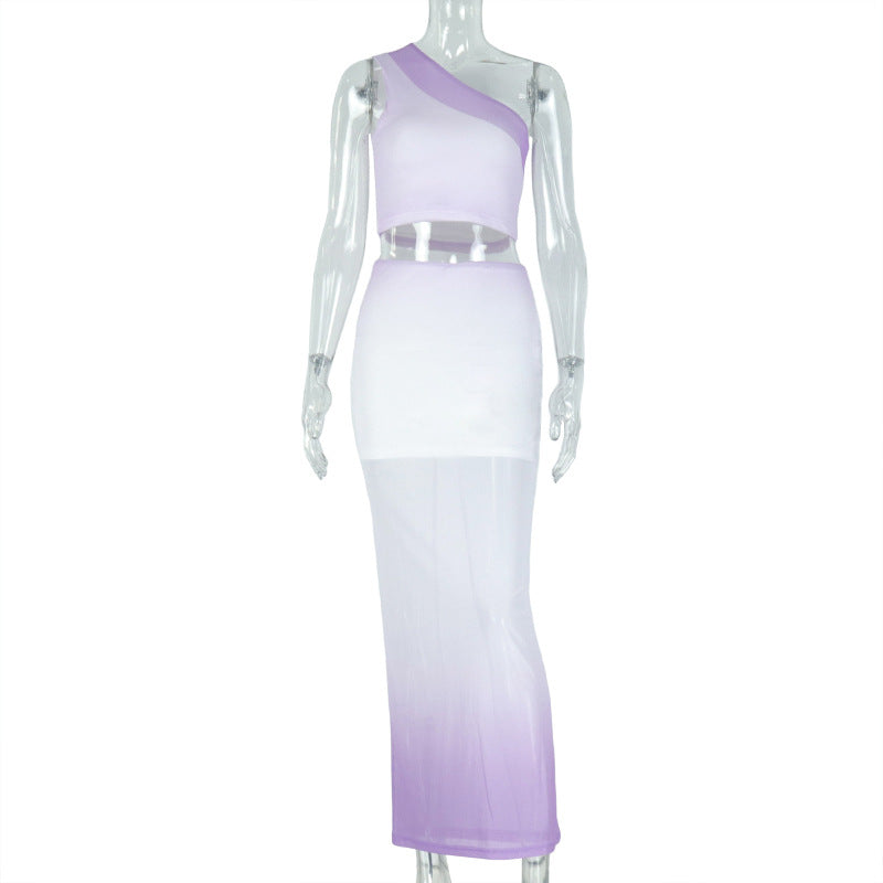 Trendy Gradient Color Bodycon Dress Set For Women