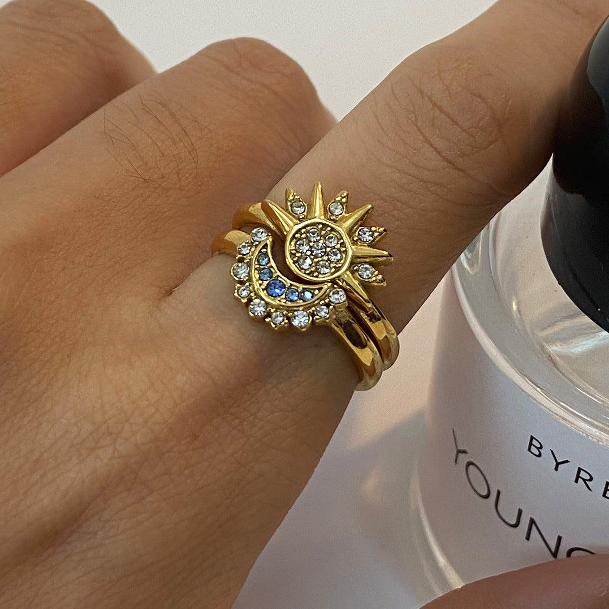 Moon Sun Zircon Layered Rings