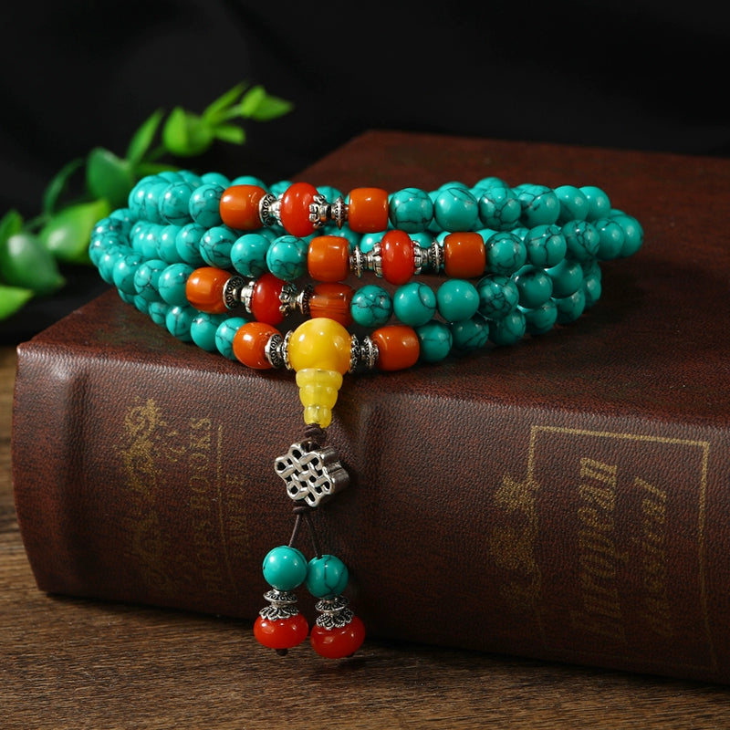 Tibetan Ethnic 108 Turquoise Bracelets For Men And Women High-End Beeswax Sweater Chain Beads Bracelet