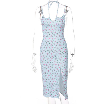 Floral Print Split Hem Sling Dress Comfortable Casual Wear