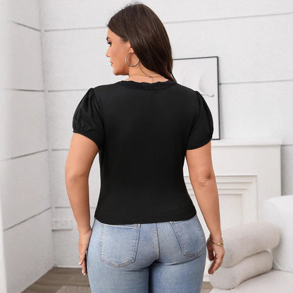 Womenâs Summer Lace Neck Knitted T-Shirt