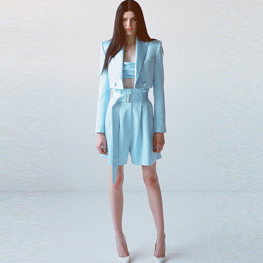 Stylish Satin Crop Blazer And Shorts Set