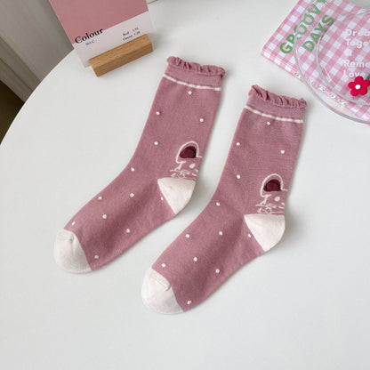 Rufia - Pink Floral Women’s Mid-Calf Socks