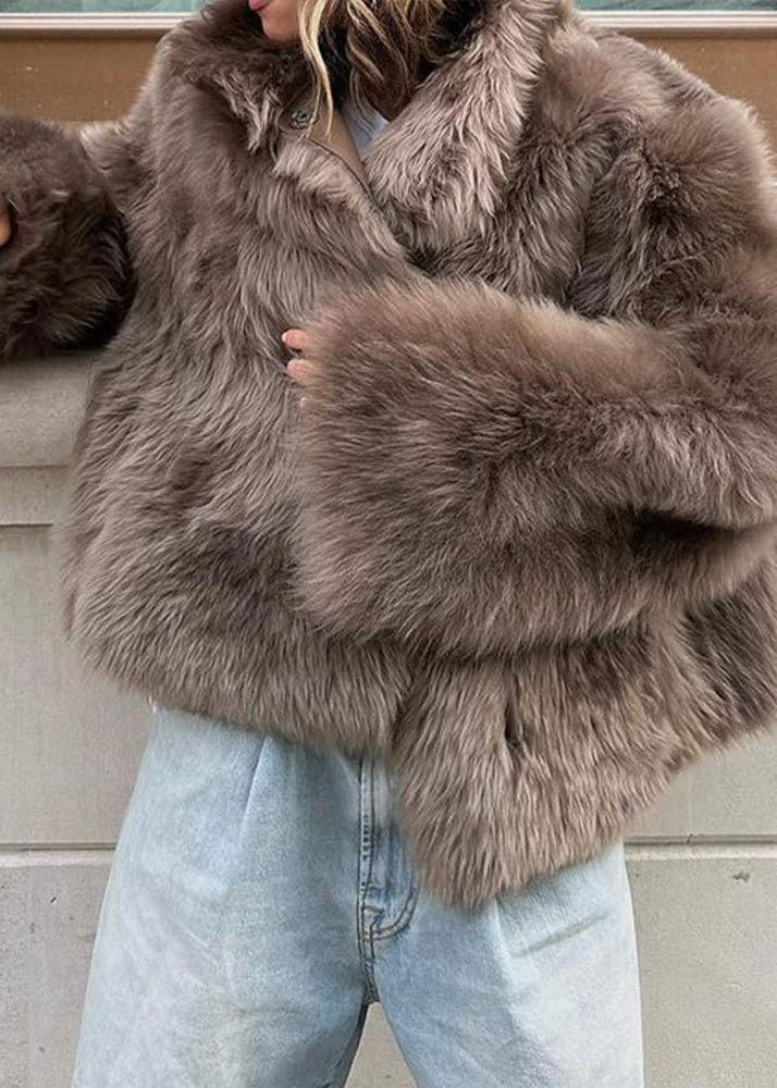 Faux Fur Coat Brown Oversized Plush Style