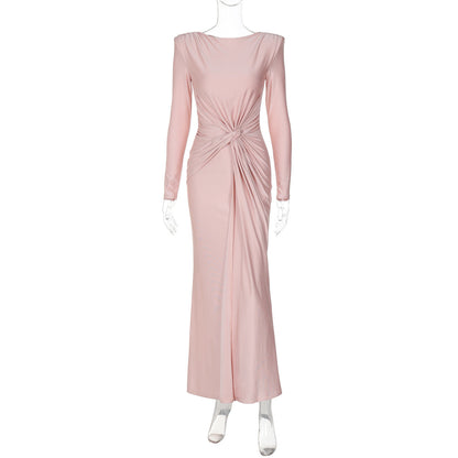 Elegant Long Sleeve Dress with Round Neck
