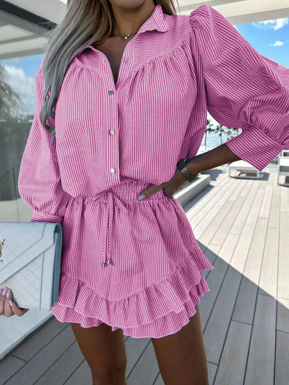 Stripe Pattern Dress Set Polyester Casual Chic