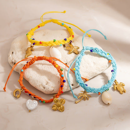 Bohemian Adjustable Shell and Starfish Pendant Bracelet
