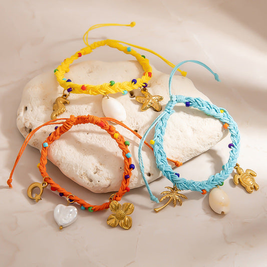 Bohemian Adjustable Shell and Starfish Pendant Bracelet