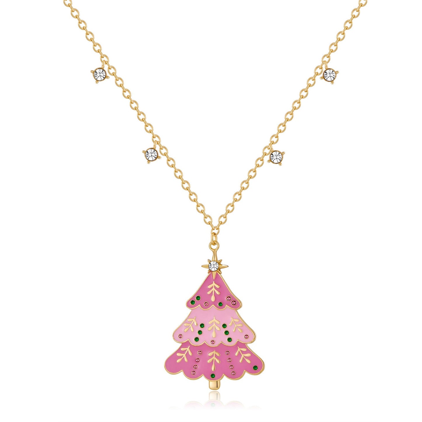 Rhinestone Christmas Tree Pendant Necklace Earrings Set