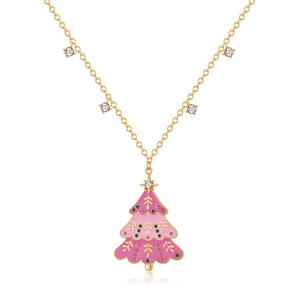 Rhinestone Christmas Tree Pendant Necklace Earrings Set