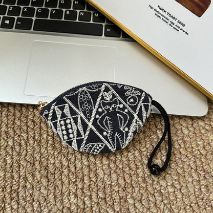 Mini Embroidered Key Pouch Portable Keychain Wallet
