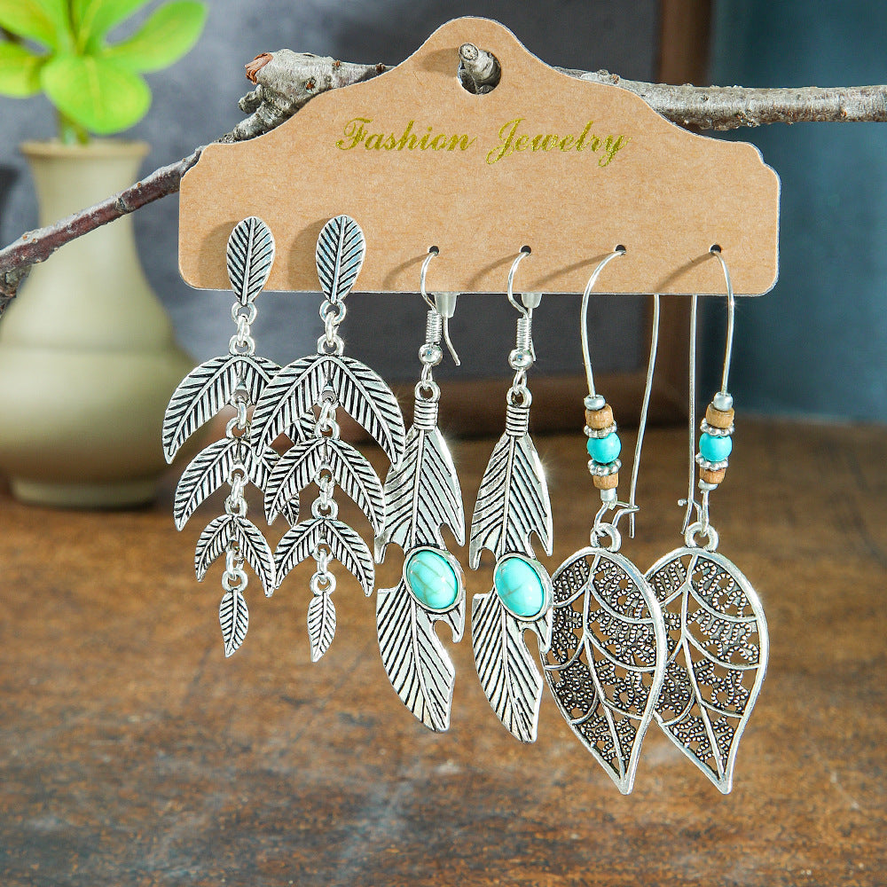 Vintage Circle Metal Tassel Earrings Set for Women