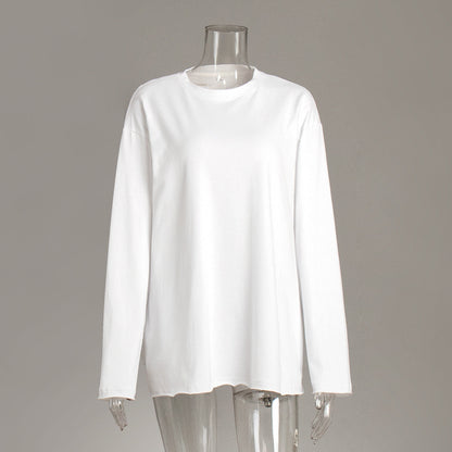 Oversized Solid Color Cotton T-Shirt for Women