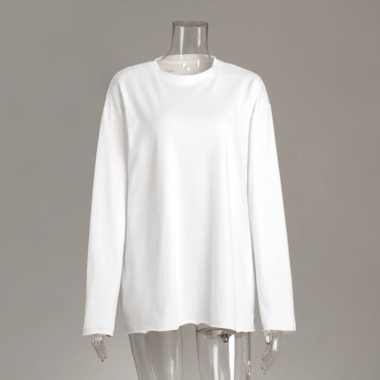 Oversized Solid Color Cotton T-Shirt for Women