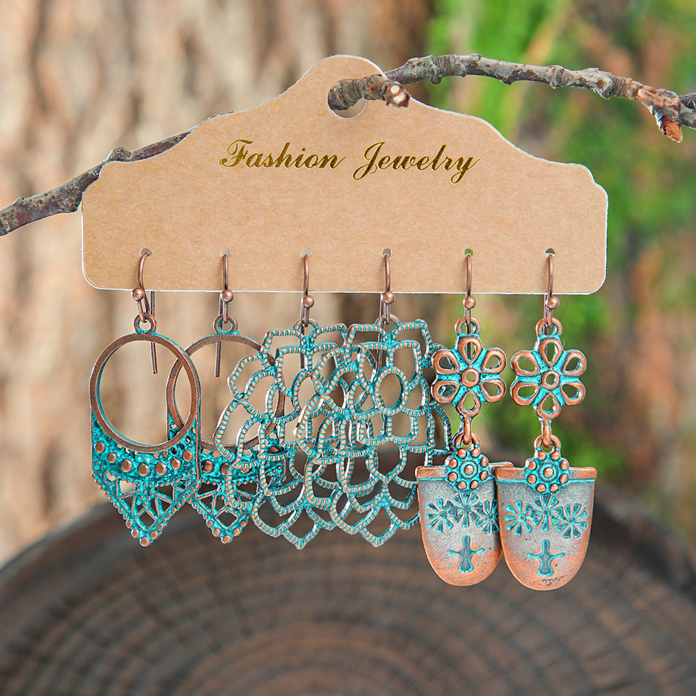 Vintage Geometric Hollow Earrings Alloy Holiday Style